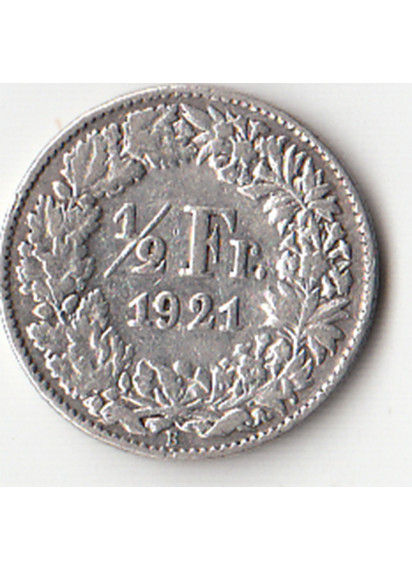 1921 - 1/2 Franc Argento Svizzera Standing Helvetia MB